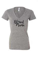 Blessed Mama V-NEck Tee Grey